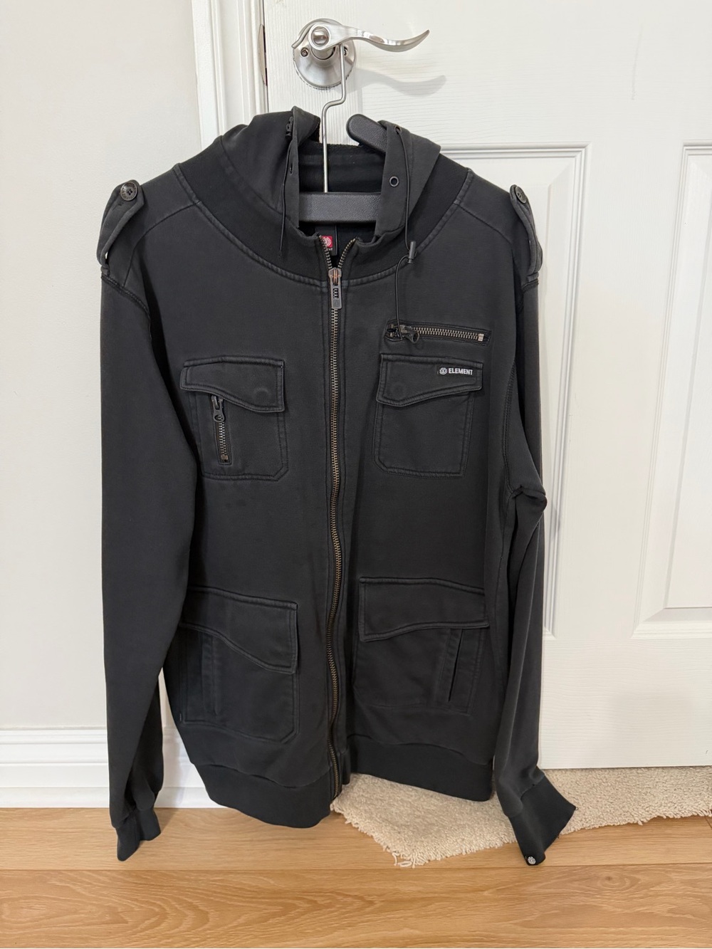 Element Men’s Black Hooded Zip-Up Jacket with Front Pockets